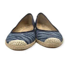 Crochet Comfort Flats Slip On Shoe Women Size 6.5 Blue Zebra Animal MICHELLE D